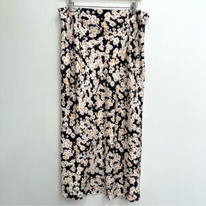Rihoas Floral Daisy Print Midi Skirt High Waist Silky Satin Casual Bias Cut XL